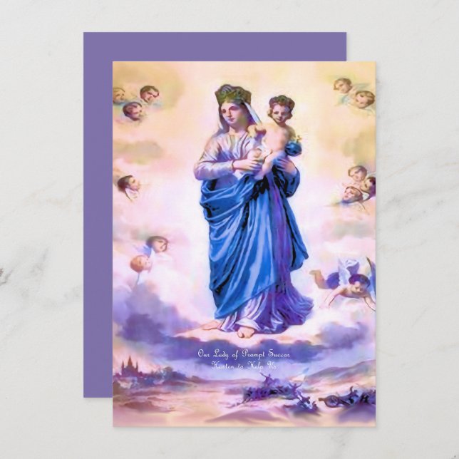 Tarjeta Festiva Nuestra Señora del Próximo Suceso con Oración (Anverso / Reverso)
