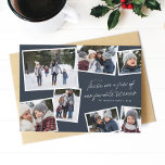 Tarjeta Festiva Nuestras escenas favoritas Navidades collage de la<br><div class="desc">Esta tarjeta de vacaciones de siete fotos contiene un texto divertido e inteligente - "estas son algunas de nuestras escenas favoritas" y es perfecta para mostrar lo más destacado de tu año. La parte de atrás es una manta marina coordinadora. Esta tarjeta única de Navidades azul marino es la manera...</div>