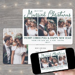 Tarjeta Festiva Nuestras primeras fotos de recién casados con Navi<br><div class="desc">Enviar alegres deseos de vacaciones como nuevo Sr. ¡Y la Sra.! Celebra el matrimonio como recién casados y comparte cuatro de tus fotos favoritas de bodas con un elegante collage de fotos de personalizados "Nuestros primeros Navidades casados". Todo el texto de esta plantilla es sencillo de personalizar para incluir cualquier...</div>