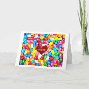 TARJETA FESTIVA NUESTRO ANIVERSARIO "TE AMO" MÁS QUE JELLY BEANS