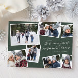 Tarjeta Festiva Nuestro collage favorito de Navidades de escenas d<br><div class="desc">Esta tarjeta de vacaciones de siete fotos contiene un texto divertido e inteligente - "estas son algunas de nuestras escenas favoritas" y es perfecta para mostrar lo más destacado de tu año. La parte trasera es una manta verde que coordina. Esta tarjeta única de Navidades verdes de sabios es la...</div>