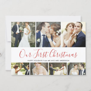 Tarjeta Festiva Nuestro primer Collage de fotos navideño de vacaci
