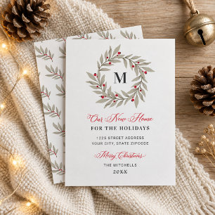 Tarjeta Festiva Nuestros nuevos Navidades de casa verde Monograma