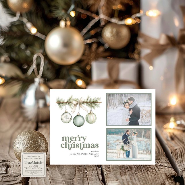 Tarjeta Festiva Nuestros primeros Navidades casados Ornamento de P (Subido por el creador)