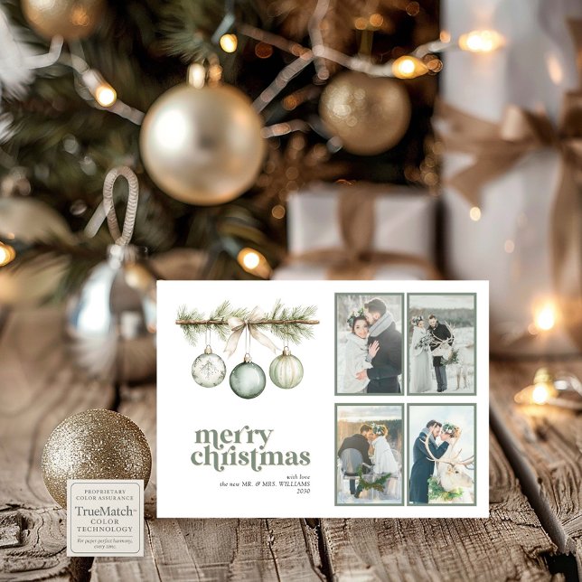 Tarjeta Festiva Nuestros primeros Navidades casados Ornamento Pino (Subido por el creador)