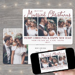 Tarjeta Festiva Nuestros primeros Navidades casados recién casados<br><div class="desc">Enviar alegres deseos de vacaciones como nuevo Sr. ¡Y la Sra.! Celebra el matrimonio como recién casados y comparte cuatro de tus fotos favoritas de bodas con un elegante collage de fotos de personalizados "Nuestros primeros Navidades casados". Todo el texto de esta plantilla es sencillo de personalizar para incluir cualquier...</div>