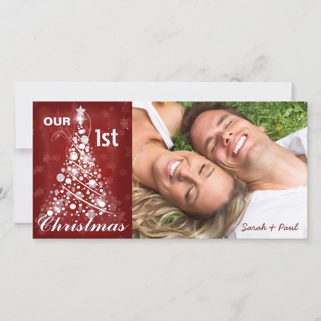 Tarjeta Festiva Nuestros primeros Navidades fotografian árbol navi (Anverso)