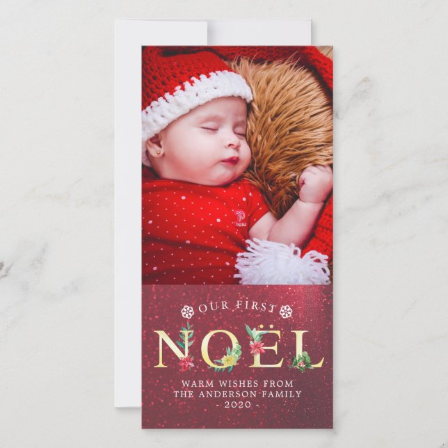 Tarjeta Festiva Nuestros primeros Navidades NOEL Fotografía de vac (Anverso)