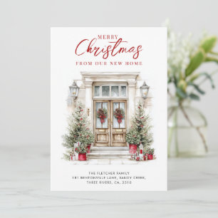 Tarjeta Festiva Nueva casa elegante acuarela foto puerta principal