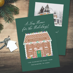 Tarjeta Festiva Nueva casa para la casa de jengibre de las fiestas