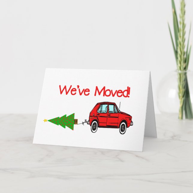 Tarjeta Festiva Nueva dirección de Navidades de coches y árboles (Anverso)