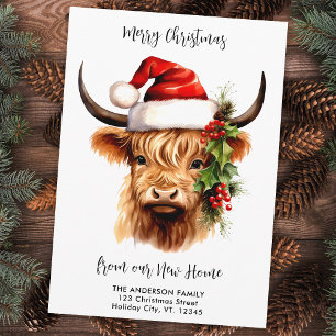 Tarjeta Festiva Nueva fiesta de la vaca de Highland New Home Feliz