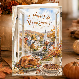 Tarjeta Festiva Nueva Inglaterra en Otoño Feliz Día de Acción de G