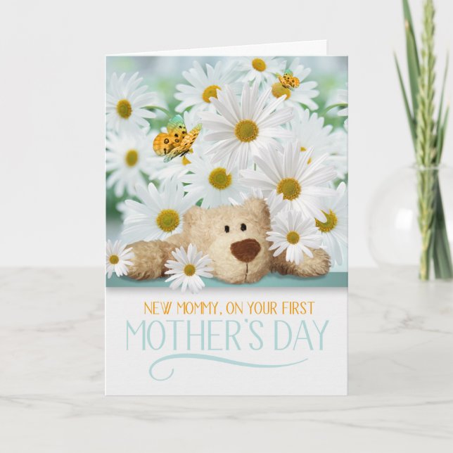 Tarjeta Festiva Nueva mami Teddy Oso 1° Día de la Madre (Anverso)