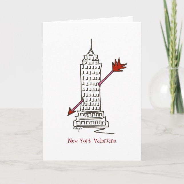 Tarjeta Festiva Nueva York City NYC Valentine Skyscraper Cupid Arr (Anverso)