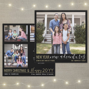 Tarjeta Festiva Nuevas Aventuras de Año Nuevo 4 Foto Moderno Dorad