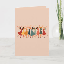 Tarjeta Festiva Nueve Damas Bailando Corte Retro de Mitad de Siglo