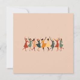 Tarjeta Festiva Nueve Damas Bailando Retro Cortado a Mitad de Sigl