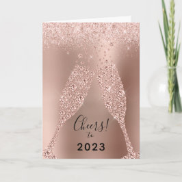 Tarjeta Festiva Nuevo año 2023 Rosa Purpurina de metal de oro