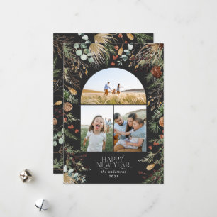 Tarjeta Festiva Nuevo año 3 foto arco acuarela floral botánica