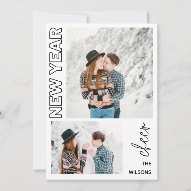 Tarjeta Festiva nuevo año alegre elegante multifoto (Anverso)