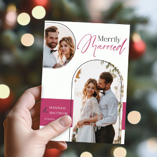 Tarjeta Festiva Nuevo Boda de vacaciones casadas Black Magenta