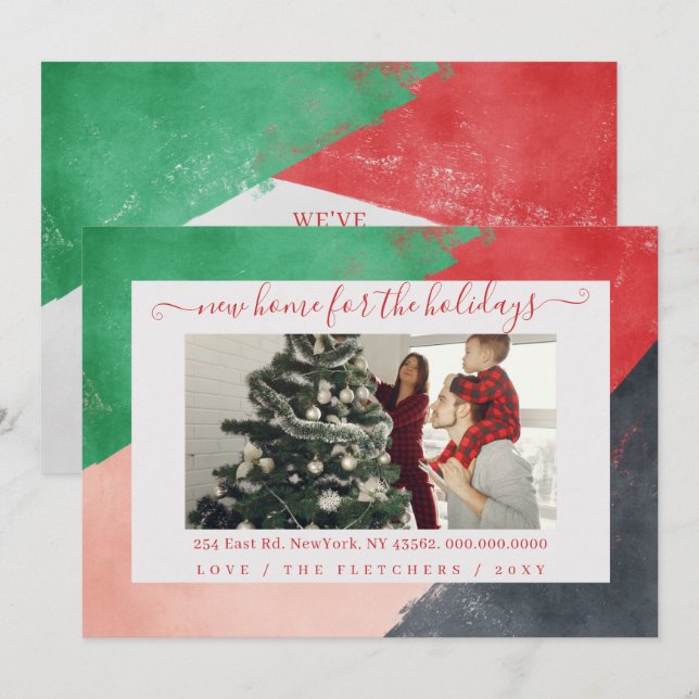 Tarjeta Festiva Nuevo hogar de escritura moderna para el movimient (Anverso / Reverso)