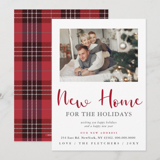 Tarjeta Festiva Nuevo hogar de escritura moderna para el movimient (Anverso / Reverso)