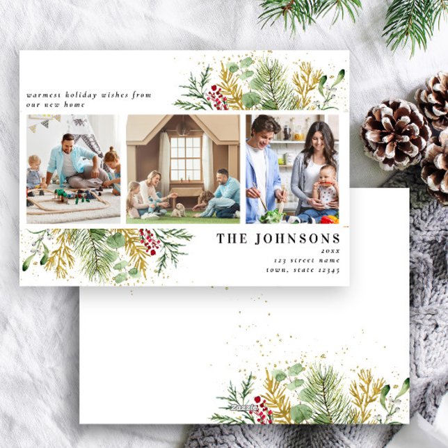 Tarjeta Festiva Nuevo hogar dorado invierno vegetación botánica 3  (Subido por el creador)