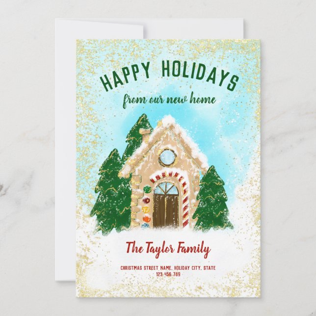 Tarjeta Festiva Nuevo Hogar Feliz Fiestas Navidades Gingerbread (Anverso)