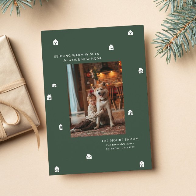 Tarjeta Festiva Nuevo hogar moderno dos Navidades de foto verde (Subido por el creador)