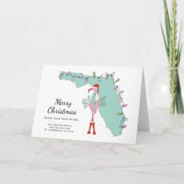 Tarjeta Festiva Nuevo hogar Navidades de mapas de Florida Flamingo