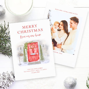 Tarjeta Festiva Nuevo hogar para la puerta de color rojo de vacaci