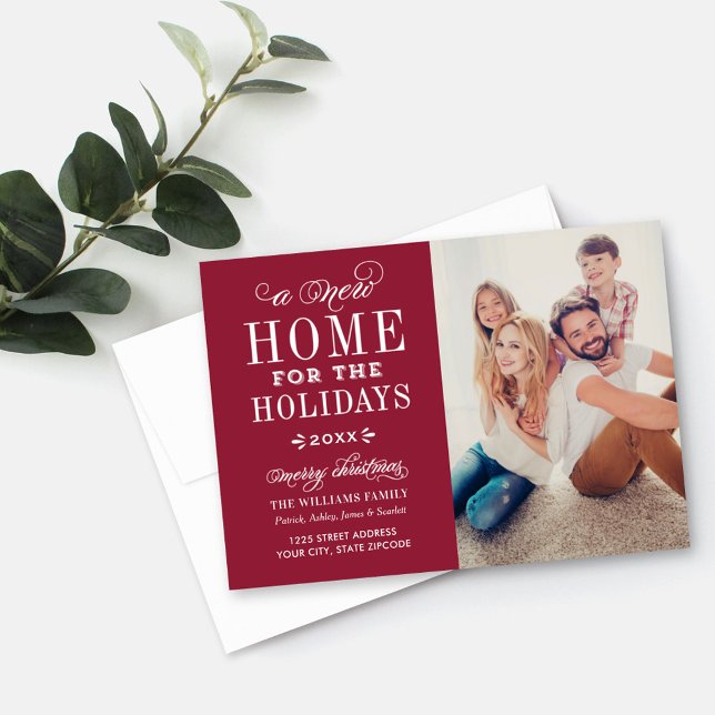 Tarjeta Festiva Nuevo hogar para las vacaciones Elegante foto roja (Subido por el creador)