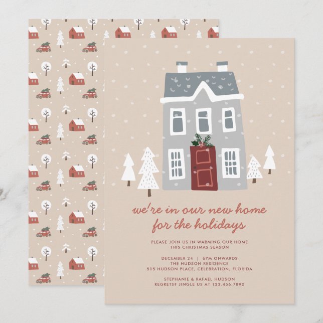 Tarjeta Festiva Nuevo hogar para Navidades nórdicos de invierno (Anverso / Reverso)