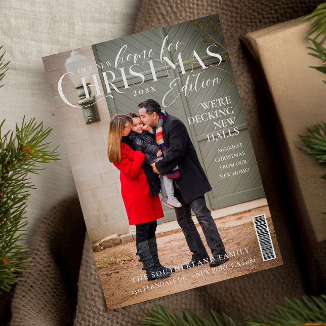 Tarjeta Festiva Nuevo Hogar Para Navidades Portada De Revista Foto (New Home For Christmas Family Photo Magazine Cover Holiday Card)