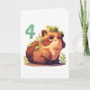 Tarjeta Festiva Número Cuatro Animal Anime Lindo