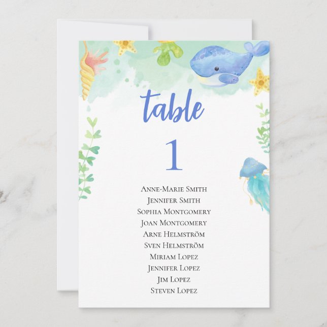Tarjeta Festiva Número de tabla de Baby Shower de verano y nombres (Anverso)