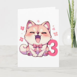 Tarjeta Festiva Número Tres Perro Anime Lindo