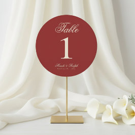 Tarjeta Festiva Números de mesa de boda rojos y elegantes en estil