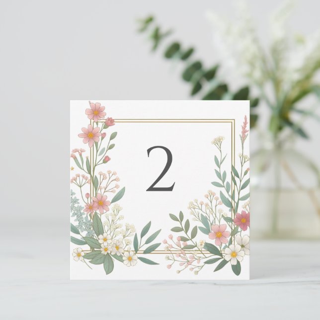 Tarjeta Festiva Números de tabla borde floral (Anverso de pie)