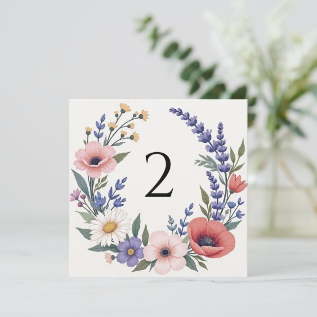 Tarjeta Festiva Números de tabla borde floral (Anverso de pie)