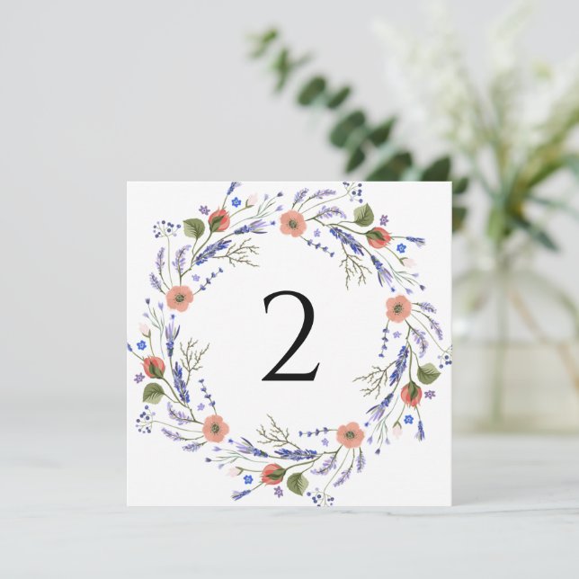 Tarjeta Festiva Números de tabla borde floral simple elegante (Anverso de pie)