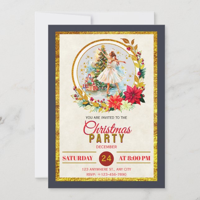 Tarjeta Festiva Nutcracker Ballet Ballerina - Christmas Party (Anverso)