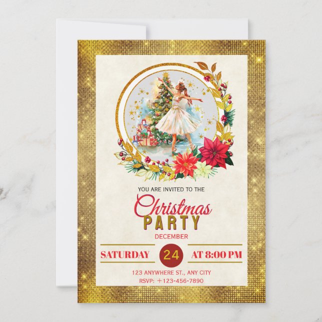 Tarjeta Festiva Nutcracker Ballet Ballerina - Christmas Party (Anverso)