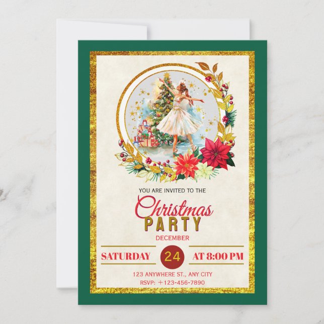 Tarjeta Festiva Nutcracker Ballet Ballerina - Christmas Party (Anverso)