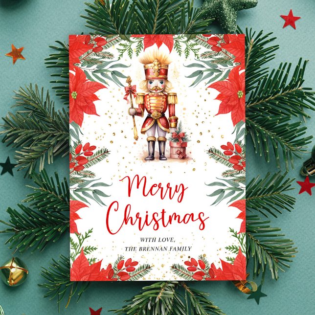 Tarjeta Festiva Nutcracker Botanerry Christmas (Nutcracker Botanical Merry Christmas Holiday Card)