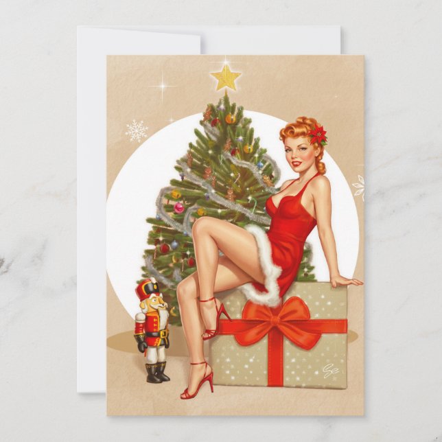 Tarjeta Festiva Nutcracker Sweet Retro Pinup Christmas Card (Anverso)