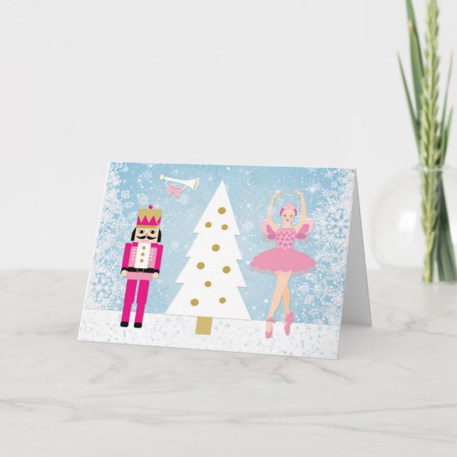 Tarjeta Festiva Nutridor, Ballerina, copos de nieve y árbol de Nav (Anverso)