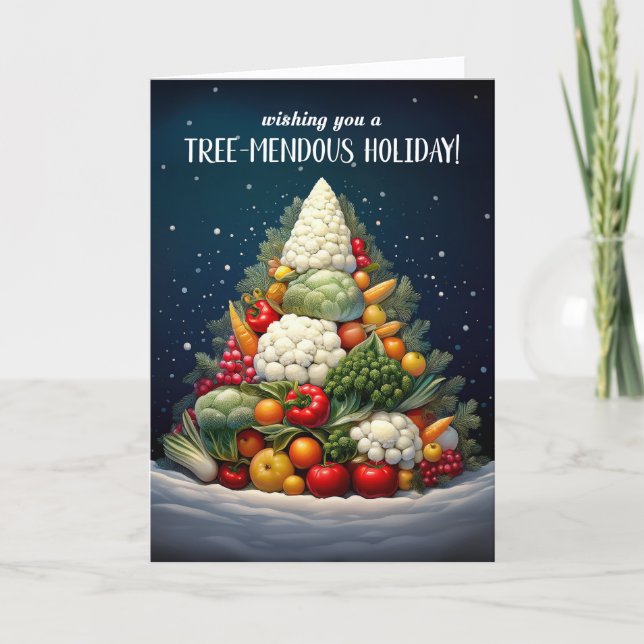 Tarjeta Festiva Nutrition Themed Fruit Vegetable Christmas Tree (Anverso)